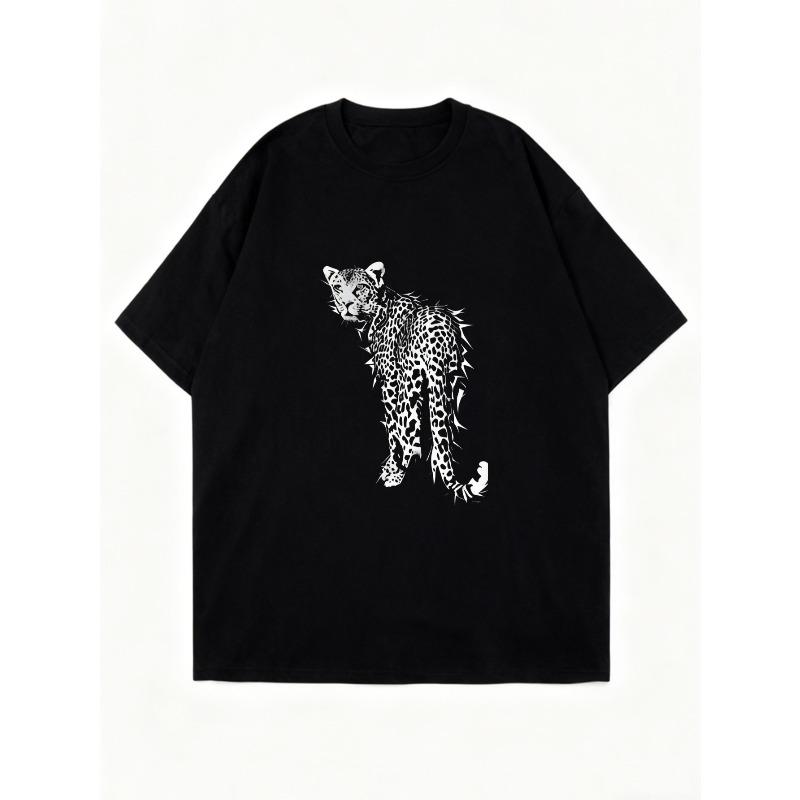 Oversized T Shirt Black Leopard Print Graphic Design Casual Streetwear For Women