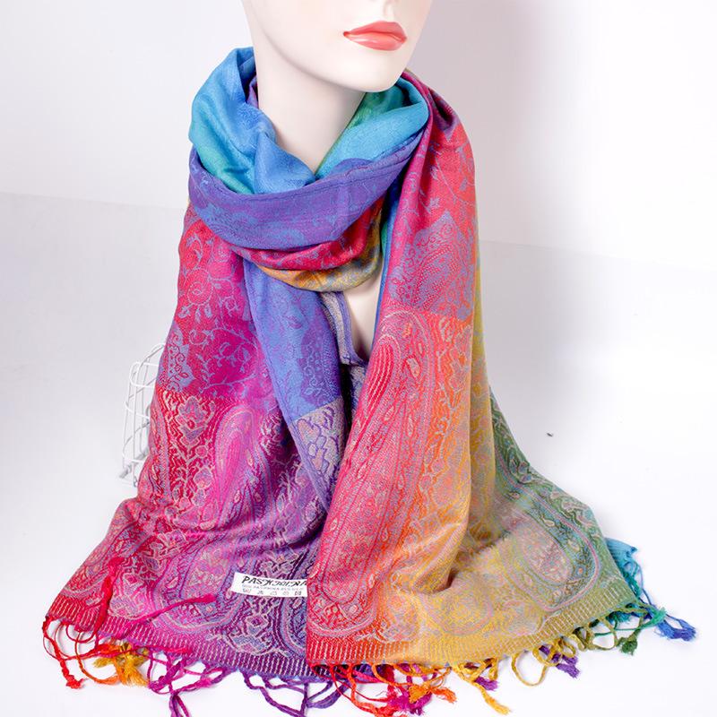 Spring and Autumn Mixed and Matched Scarf Dual-purpose Jacquard Colored Cashew Long Towel Travel Photo Shawl Women's Headscarf