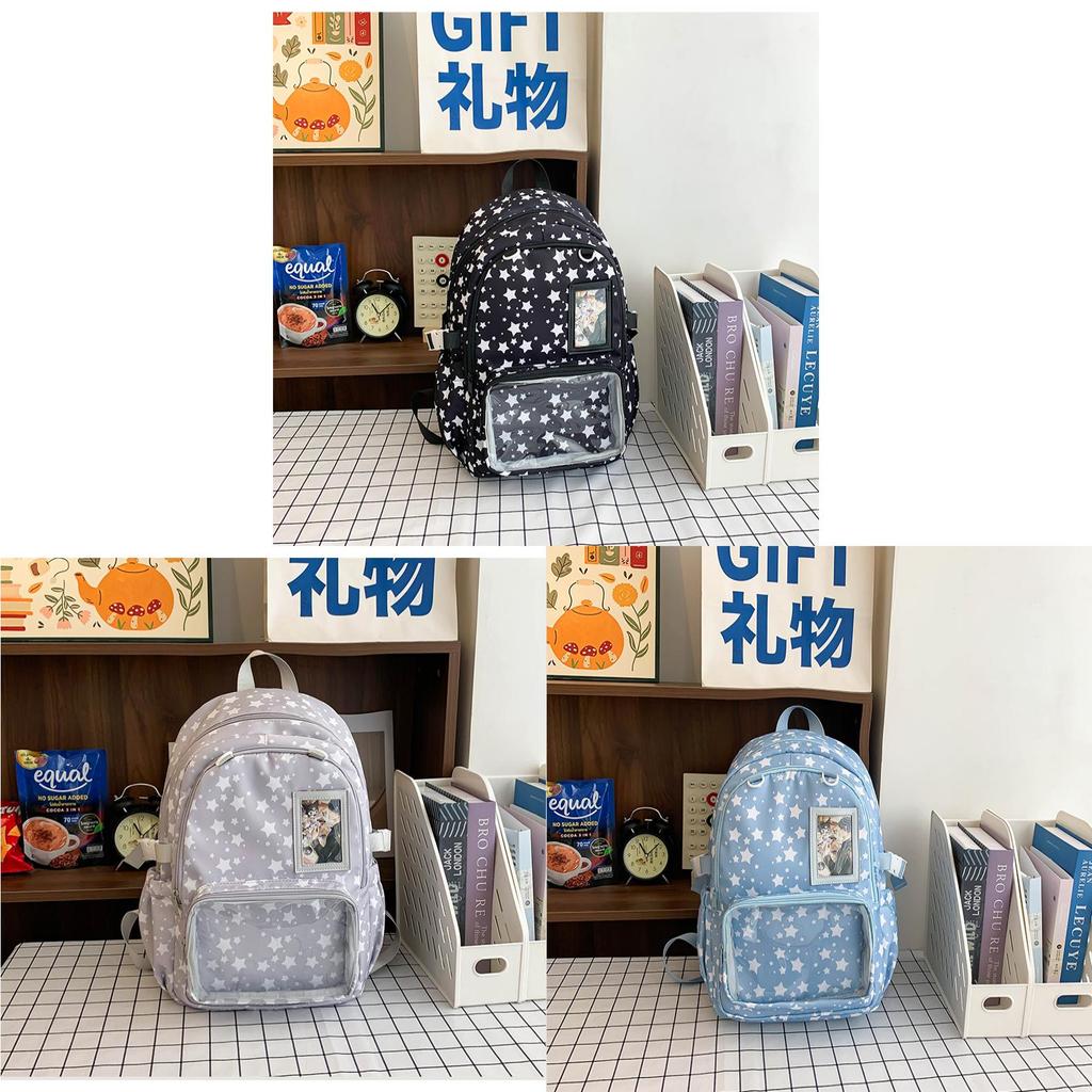 Star Pattern Nylon School Backpack With Padded Straps For Students