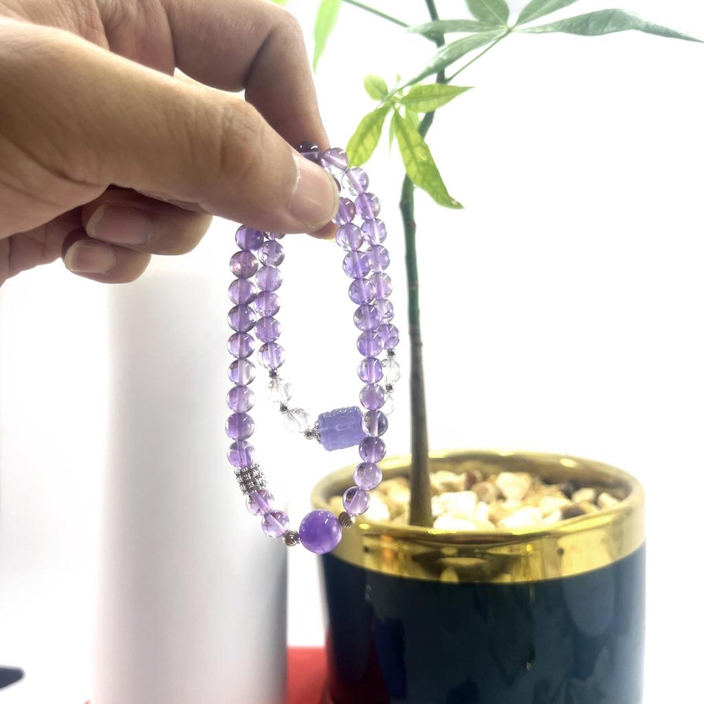 Crystal Love 6mm Amethyst Double-Loop Beaded Women's Bracelet