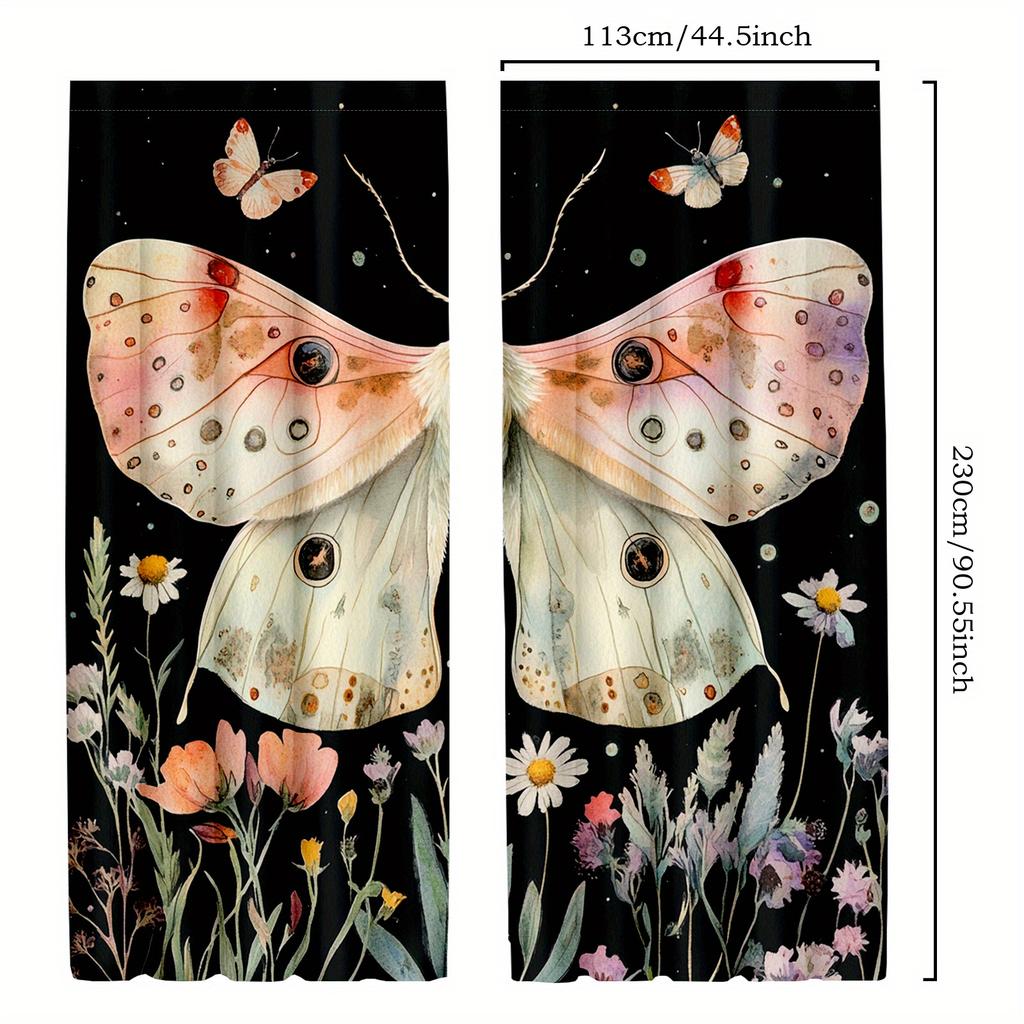 2pcs Bohemian Butterfly Curtains   Moon Galaxy Moth Botanical Design for Bedroom Decor Decorative Curtains