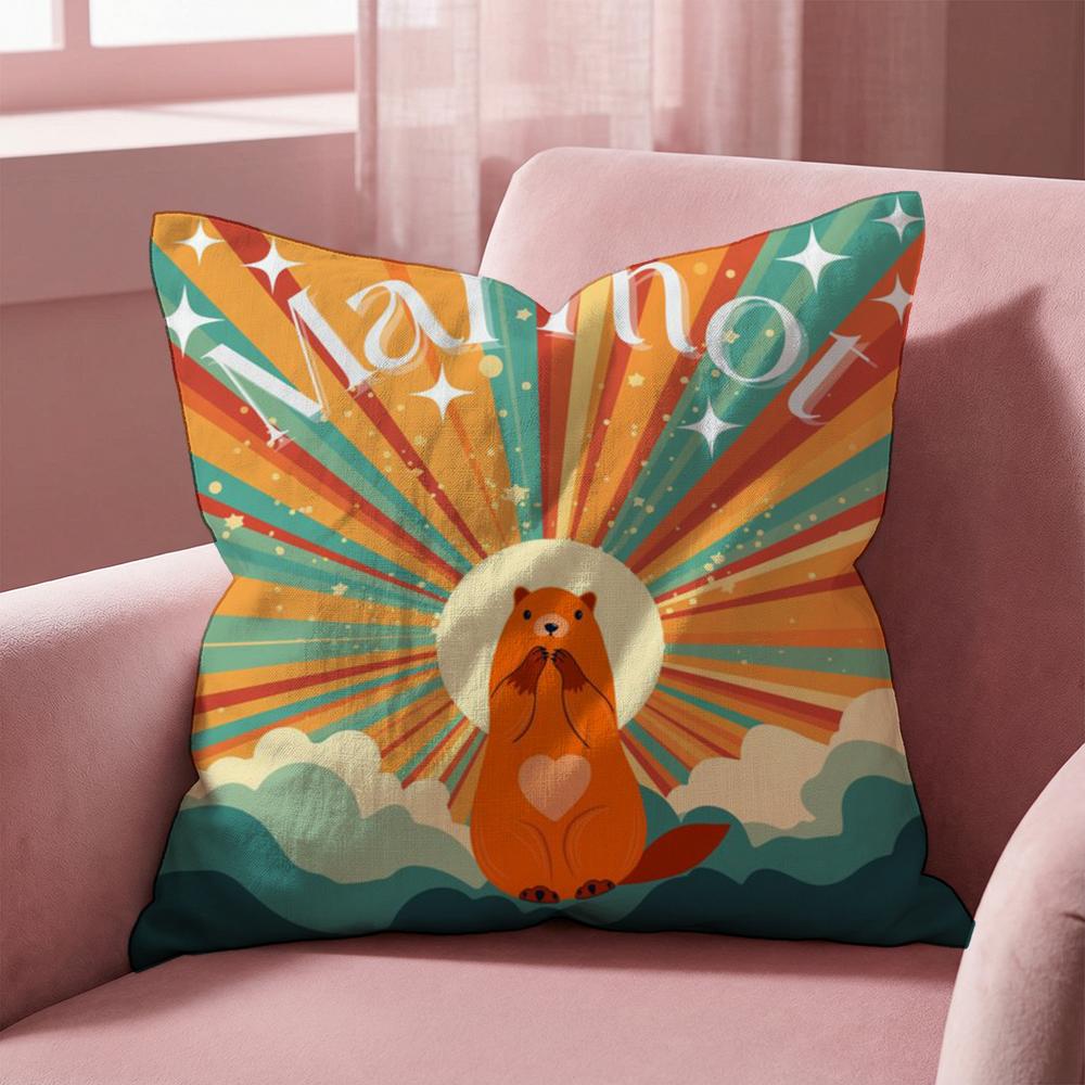 Cute Design M-Marmot Cushion Cover Multi-Scene Pillow Cover for Home & Car - Reversible, Soft & Durable for Daily Use