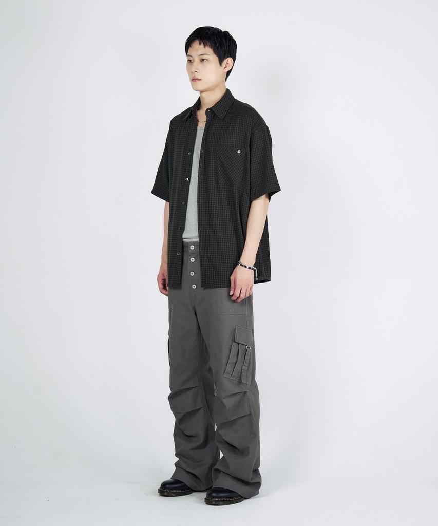 SLOWACID Gingham Check Short Sleeve Shirt [Khaki]
