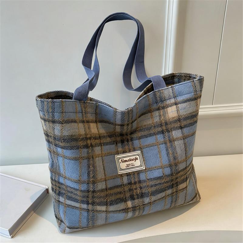 Cozy Soft Wool Plaid Handbags Shoulder Bags, Vintage Soft Plaid Tote Bag, Perfect for Daily Shopping, Commuting, Casual Outings