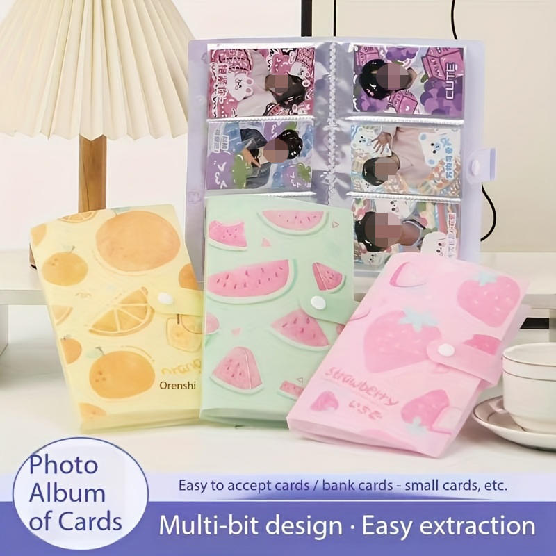 Cute Fruit 120 Slots Small Card Collecting Album Empty Three-Grid Photocard Storage Binder Book Nail Decals Organizer