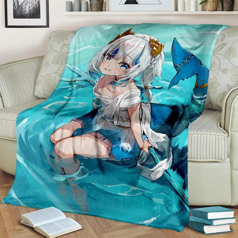 3D Cute Gawr Gura Hololive Cartoon Blanket,Soft Throw Blanket for Home Bedroom Bed Sofa Picnic Travel Office Cover Blanket Kids