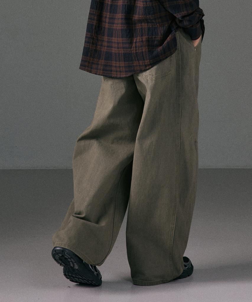 LXT Natural Washed Cotton Wide Straight Pants [Khaki]