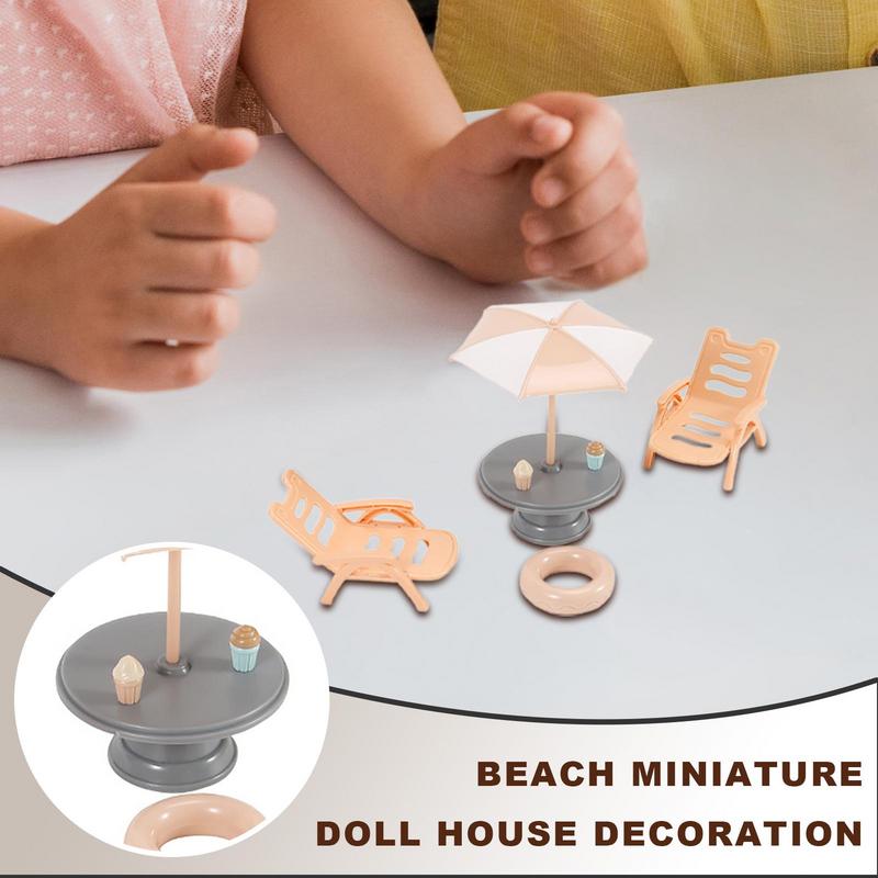 Akcesoria Plażowe do Domku dla Lalek Miniaturowe Dekoracje Kreatywny Parasol Plażowy Krzesło Akcesoria do Domku dla Lalek Piękne Biurko