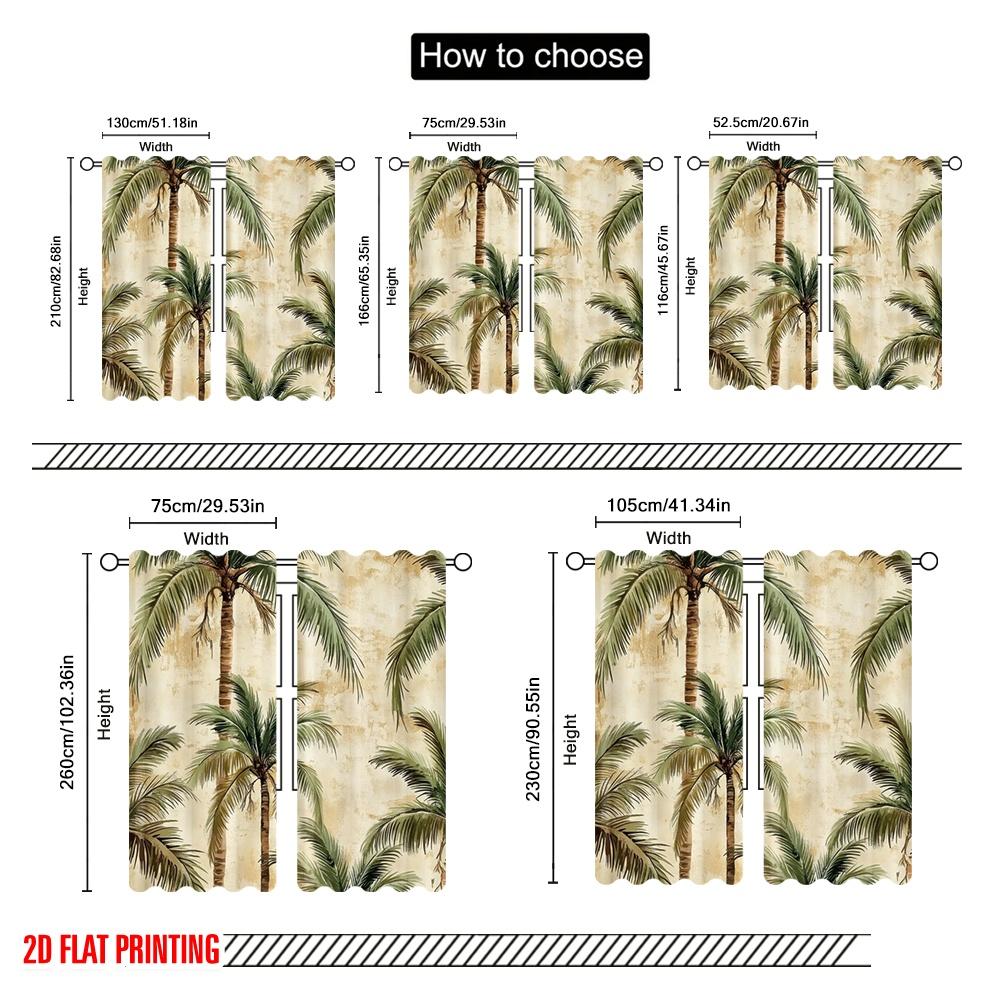 2pcs,2D Plane Printing Popular Curtains Palm Oasis Polyester Fabric (without Rod) Festive Perfect for Living Room, Bedroom,