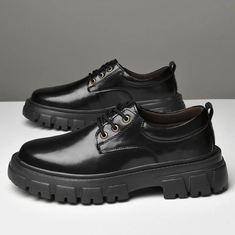 Italienische Herren Freizeitschuhe Leder Dicke Sohle Trendig Alleskönner Echtes Leder Business Schuhe Outdoor Designer Oxford Schuhe