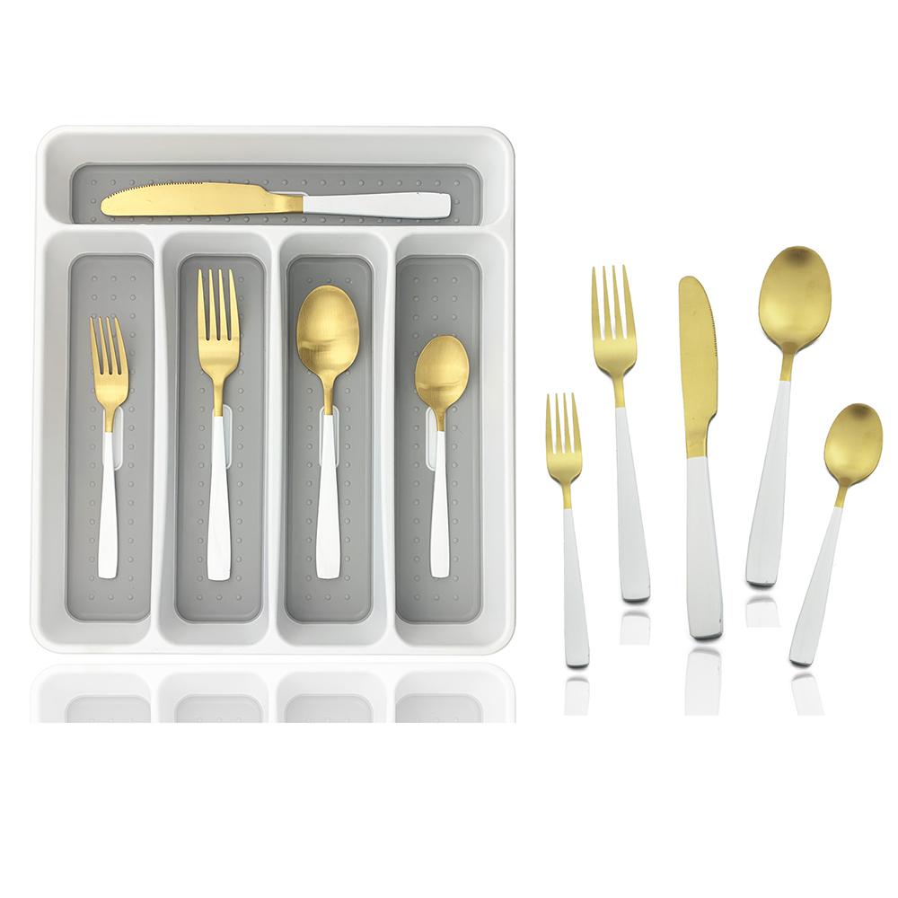 20Pcs Colorful Cutlery Set Dinnerware Set Black Fork Knife Spoon Stainless Steel Home Tableware Set With Plastic Storage Tray