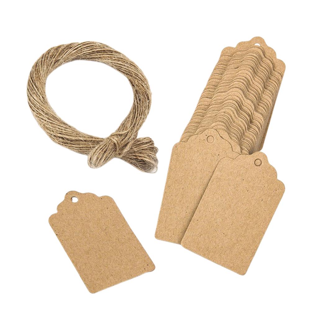 100x Blank Kraft Paper Flower Tags Wedding Party Favor Xmas Labels 20m Rope