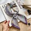 Commuter elegant flower silk scarf women's contrasting color retro printing satin scarf shirt with multi-purpose decorative small scarf
