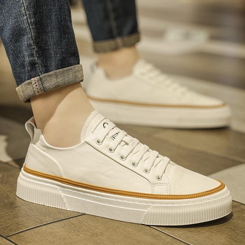 High Quality Brand Men's Casual Shoes Fashionable Sports Shoes Men's Genuine Leather Shoes Lace Up Small White Shoes