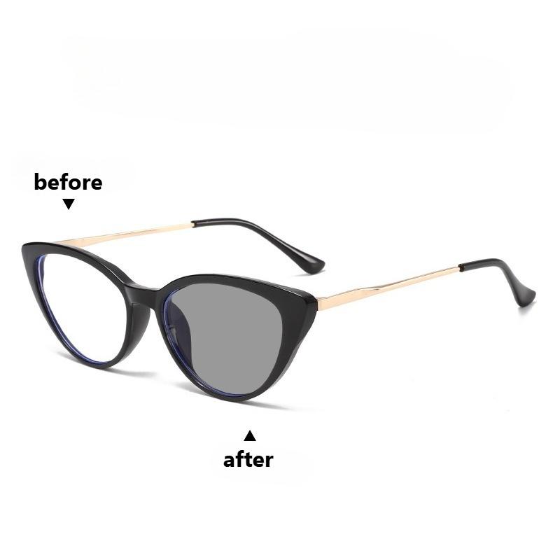 Outdoor Farbwechselnde Lesebrille Damen Herren Mode Cat-Eye Anti Blaulicht Photochrom Fernsichtbrille UV-Schutz