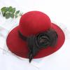 British Vintage Hepburn Wool Hat Autumn And Winter Banquet Top Hat Ladies Feather Mesh Flower Edge Fashion Felt Hat