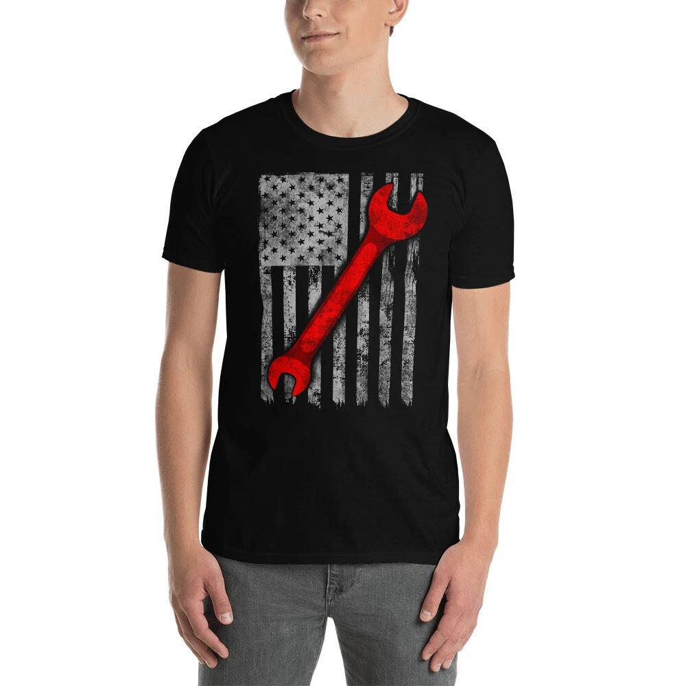 

Cool Vintage Style American Flag For Mechanic Gift Short-Sleeve Unisex T-Shirt S
