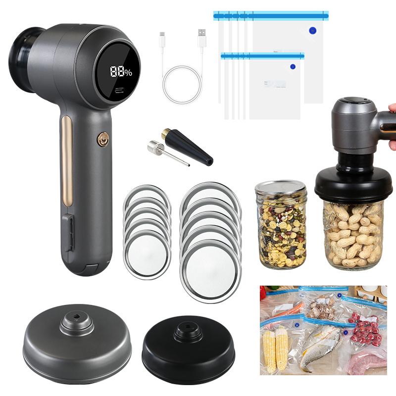 

Электрический ручной вакуумный упаковщик для банок Мейсона для хранения продуктов, беспроводной вакуумный упаковщик, насадка без запаха, набор для банок с широким горлышком/запаянных пакетов/надувания шаров серый