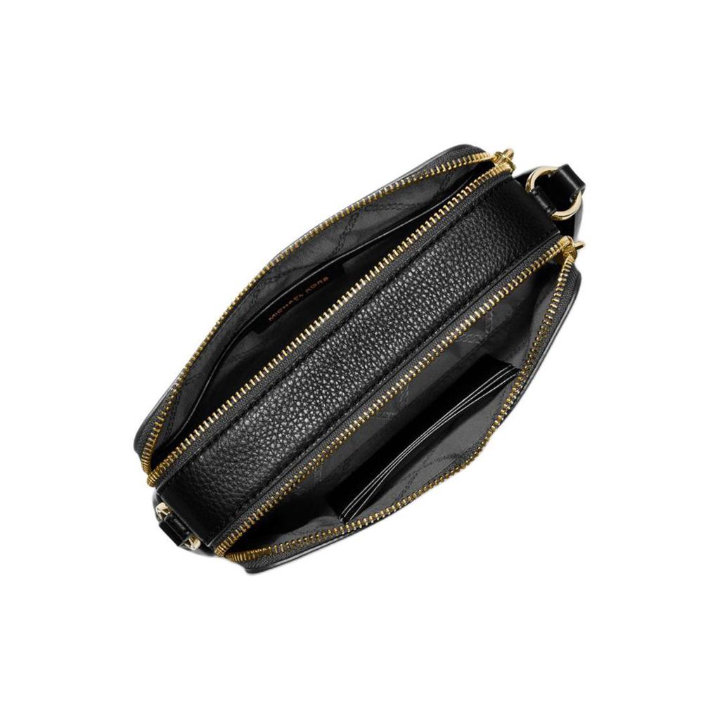 Michael Kors MK Jet Set Gold Logo Double Zipper Pebble Leather Camera Bag Women Shoulder Bag Black 32S3GJ6C1L-001