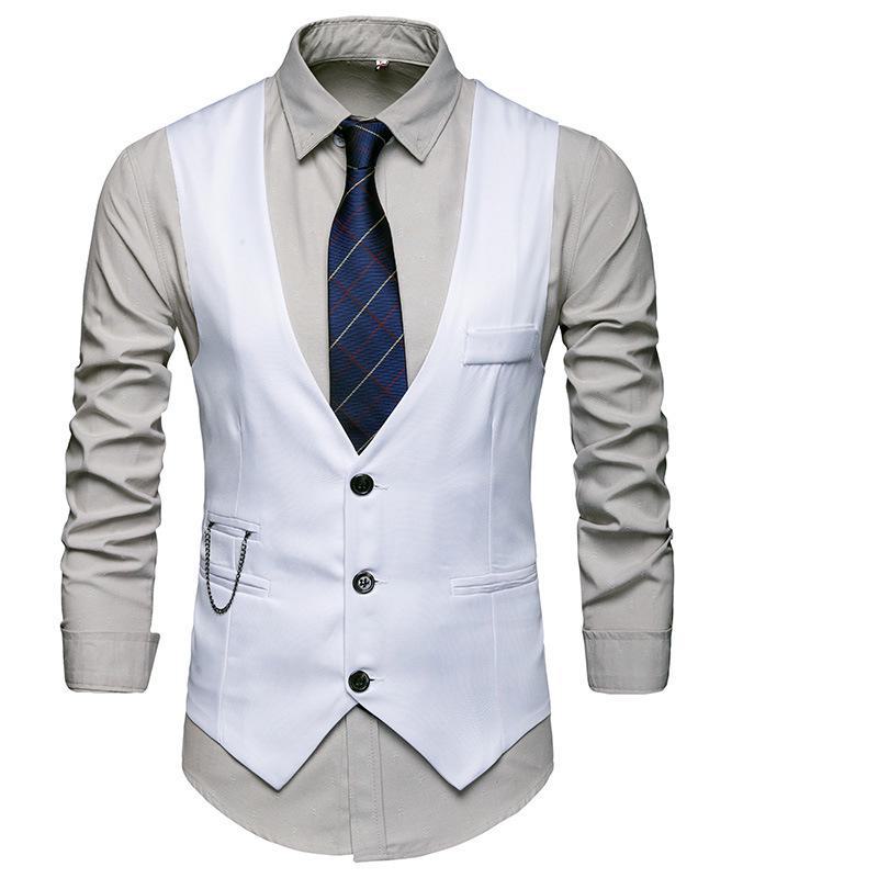Summer men's slim-fit British-style solid color suit vest in large sizes for a sleek look.