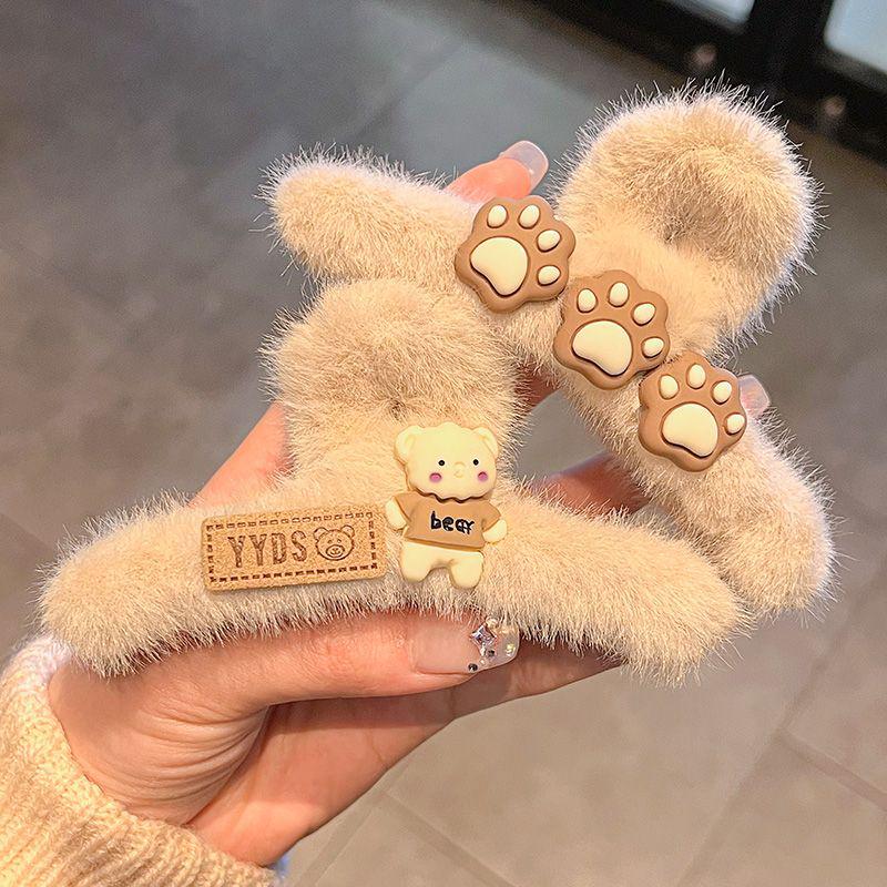 Winter Bär Plüsch Haarspange für Mädchen - Große Haarklammer für Hinterkopf