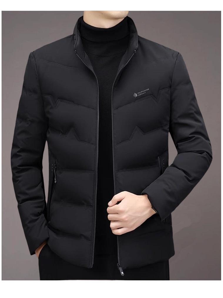 Men's Winter Casual Thick Warm Down Jacket with Stand Collar for Middle-Aged and Young.