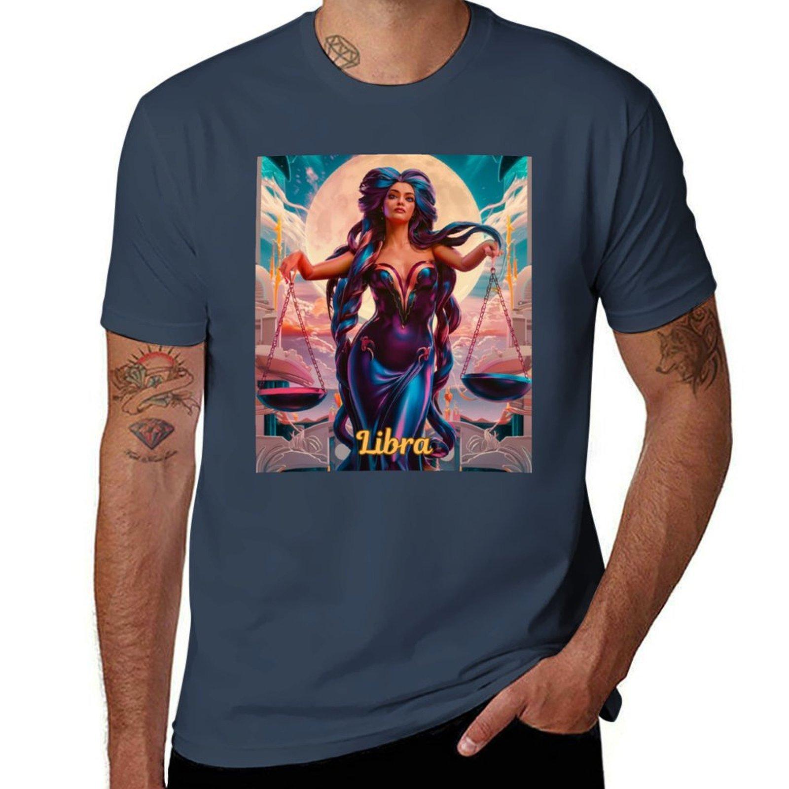 Libra Zodiac Whimsical Lady Celestial Unisex Tshirt Modern Print Casual Tshirt S