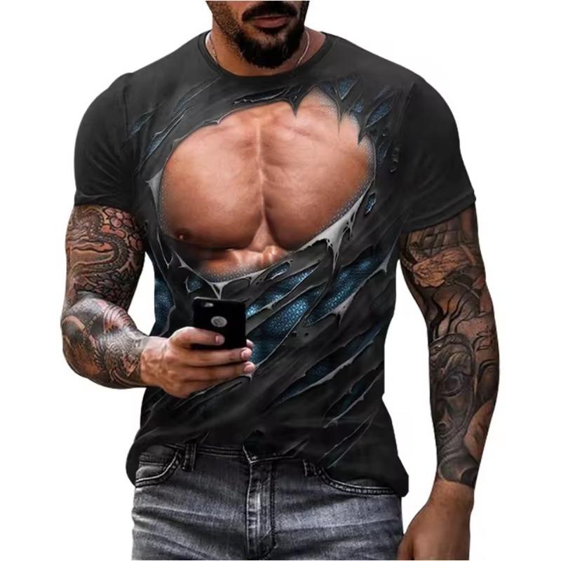 Summer  Muscle Men's 3D Printed Muscle Printed T-shirt Cool Fitness Sports Short Sleeve Casual Comfortable T-shirt