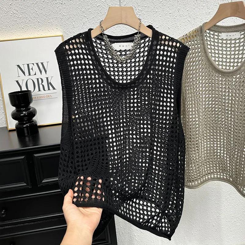 

Чоловіча літня тонка ажурна майка вільного крою з милим круглим вирізом, без рукавів 2XL