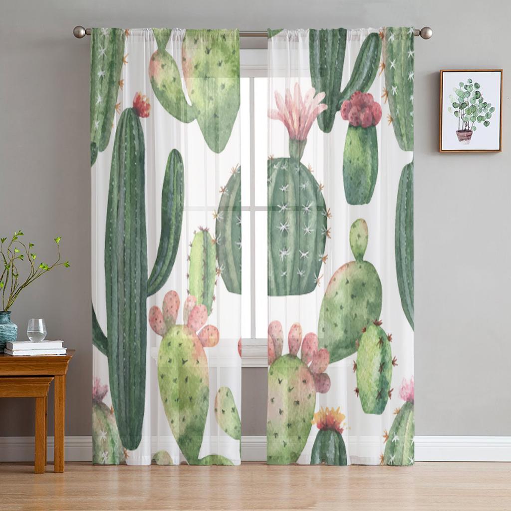 Succulent Cactus Modern Curtains For Living Room Transparent Tulle Curtains Window Sheer For The Bedroom Accessories Decor