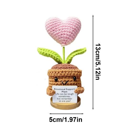 Knitted Wool Heart Potted Plant Handmade Simulation Flower Study Desktop Decorations Living Room Decorations