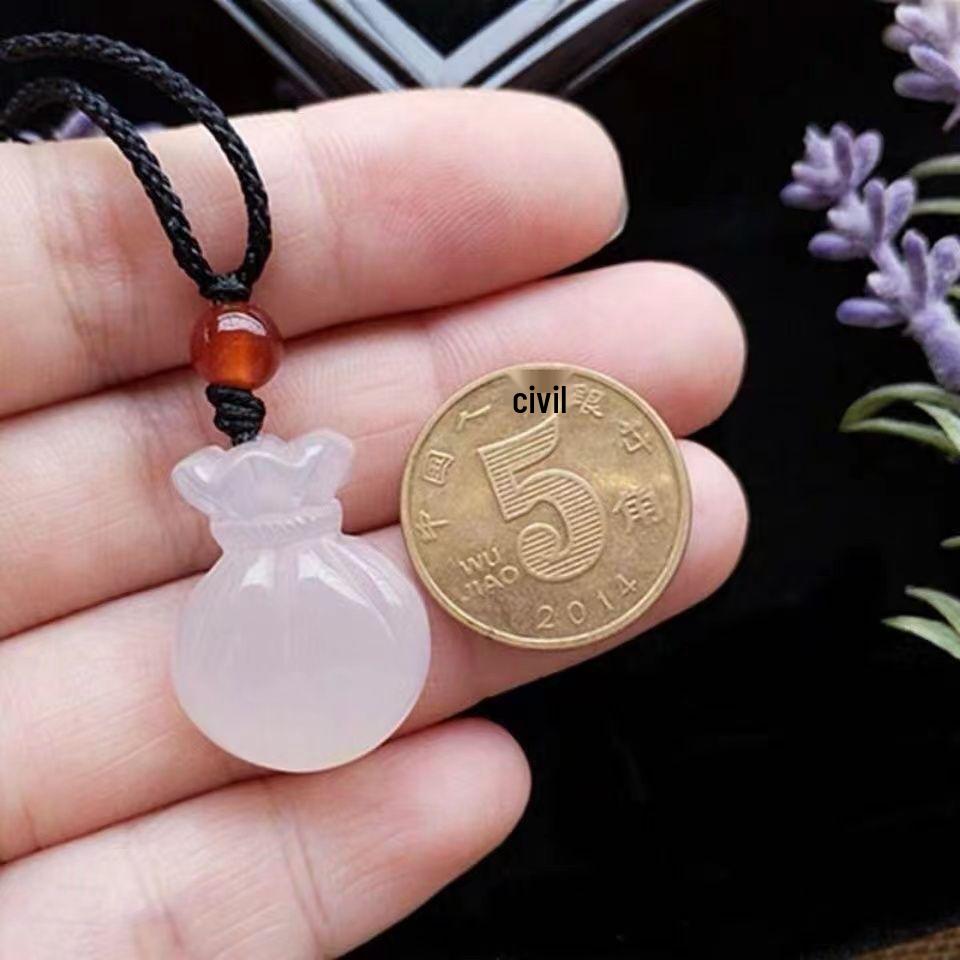 Retro Ethnic White Crystal Lucky Jade Necklace: Unisex Coin Purse Pendant for Women, Attracts Wealth & Fortune