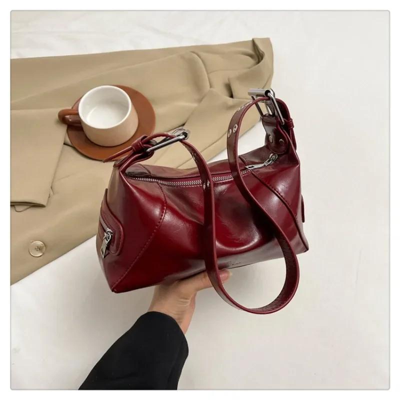 High-quality PU Zipper Crossbody Bag with Solid Color Fashionable Satchels Soft Versatile Shoulder Bag Feminine