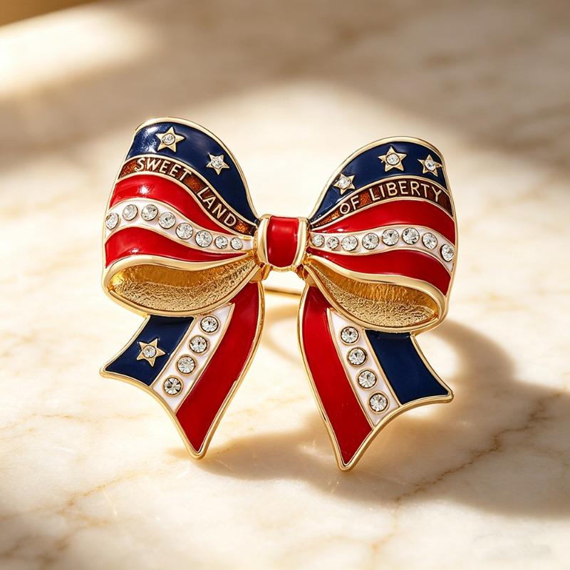 National flag bow brooch, Stars and Stripes enamel pin, Independence Day themed bag, clothes decorative accessories