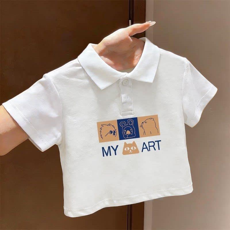 Summer Kids Cartoon Print Polo Shirt Boys Girls Fashion Casual Comfortable Short Sleeve T-Shirt 90