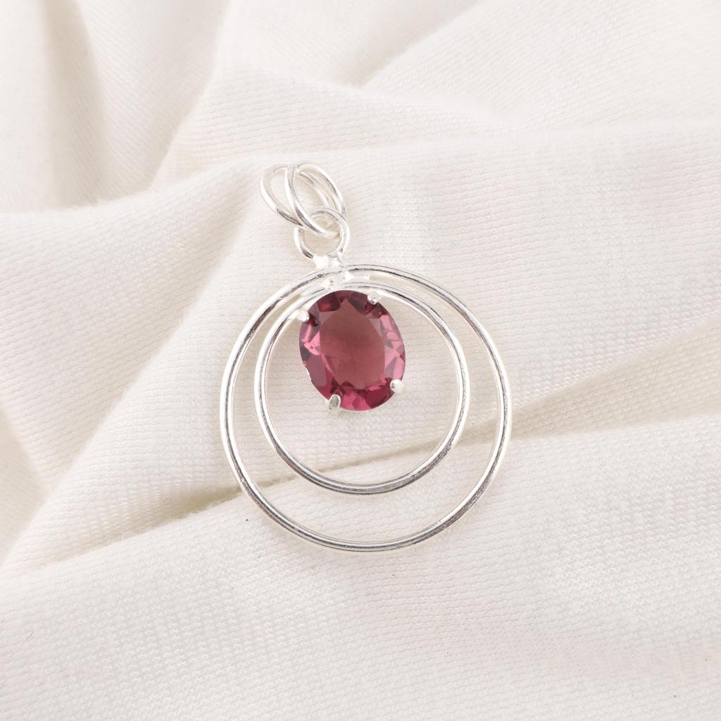 Rhodolith Edelstein Schmuck, Handgefertigter Silberanhänger, 925 Massiv Sterling Silber Anhänger für Muttergeschenk