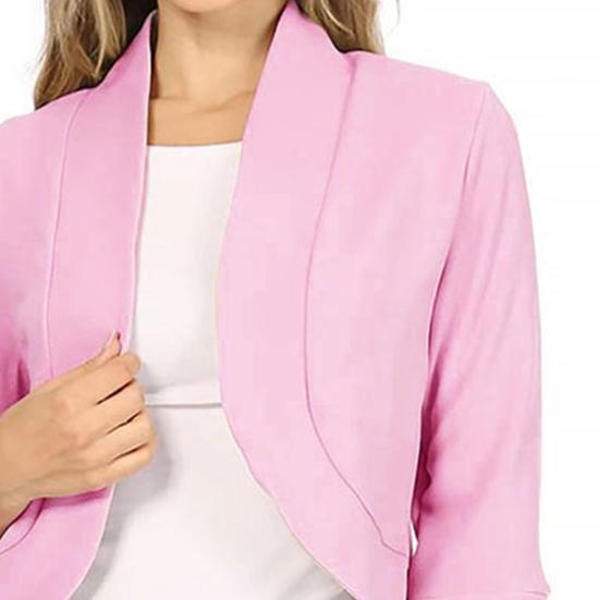 Women Blazer Short Coat Cardigan Open Stitch Solid Color Loose Spring Fall Jacket Three Quarter Sleeve Soft OL Commute Style Lady Jacket