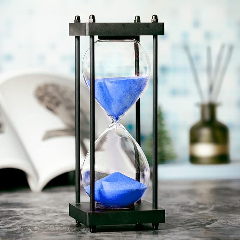 Hourglass Timer 60 Minute, Black Wooden Frame Decorative Sand Timer (Black Sand, Large Size)