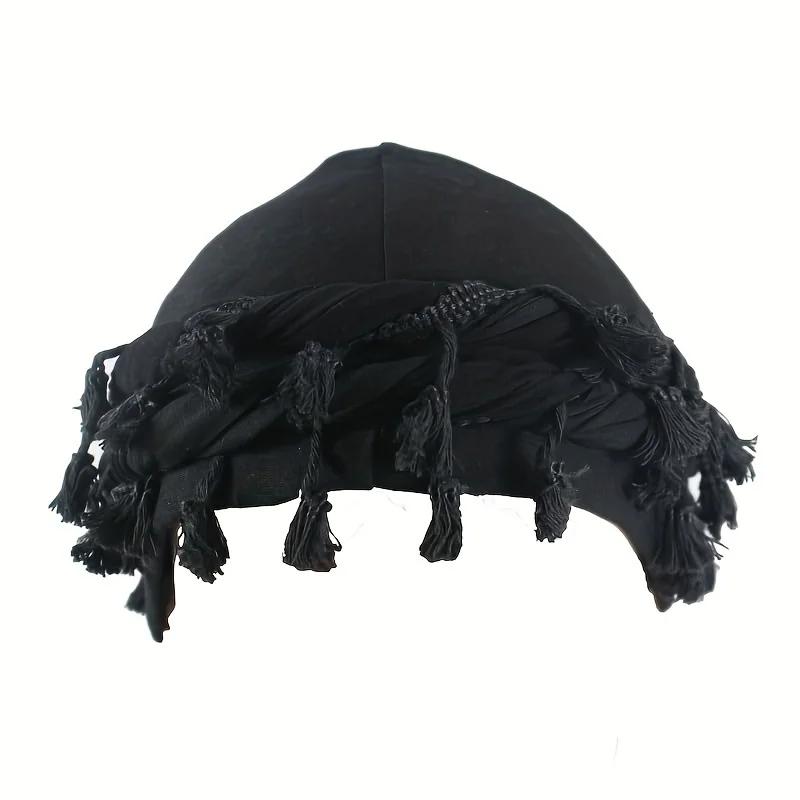 

Vintage Twist Head Wraps Durag With Tassel for Men Black Grey Turban Scarf Tie Boys Hair Wrap чёрный
