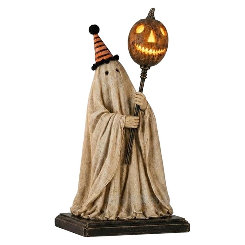 Halloween-Dekorationen Geisterhafte Statue Saisonale Herbstfigurine mit Warmem Lichtakzent für Regal, Eingangstisch und Innenraum-Styling und Präsentationsbereich