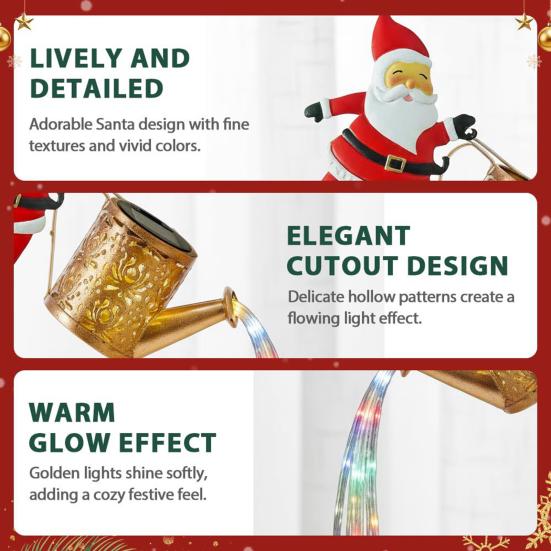 Solar Christmas Decorations Santa Claus Kettle Light Outdoor Festive Lantern Waterproof Metal Garden Light for Yard Patio Lawn Pathway