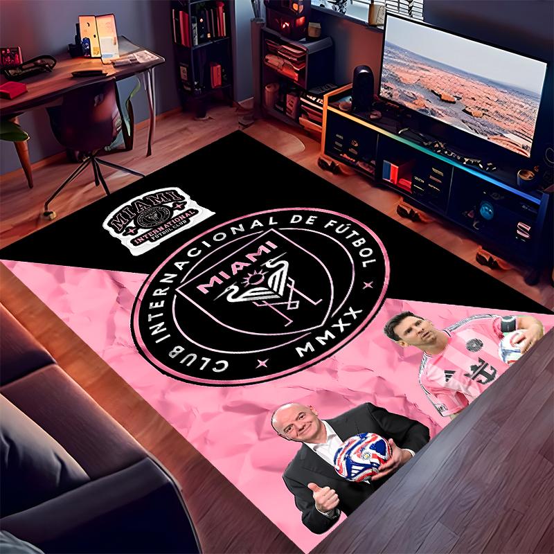 1pc Inter Miami CF Print Area Rug - Soft,Washable Non-Slip Indoor Mat for Office Chairs,Living Room,Home Office Decorative Rug