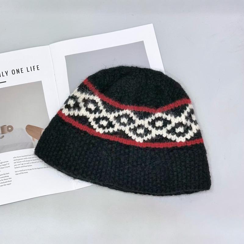 25 Early Autumn New Handwoven Jacquard Knitted Bucket Hat Women Show Face Small Bucket Hat Men and Women