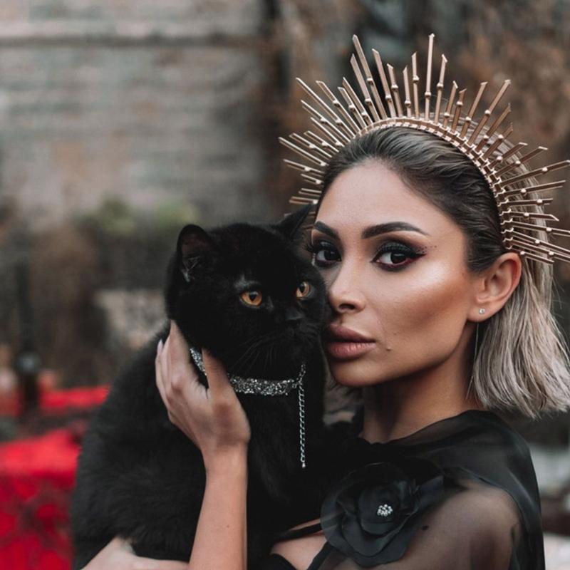 Round Five-pointed Star Head Buckle Hairband Funny Exaggerated Gold Crowns Halloween Witch Dress Hair Accessories