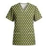Women's Stretch Quick-Dry V-Neck Short Sleeve Workwear Top with Polka Dot Print & Pockets
