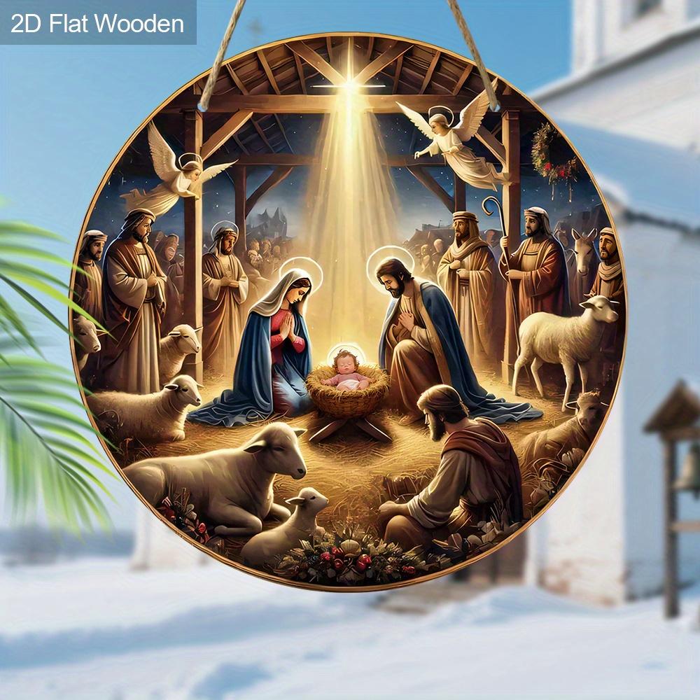 Nativity Wooden Sign - Charming Navidad Sign with Jesus Theme - Unique Decorative Sign and Plaques - Ideal Front Door Decor