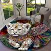 1pc General-purpose Rug, Cosmic Balanced Lion Printed Round Rug, Comfortable Office Chair Carpet, Home Entrance Floor Mat