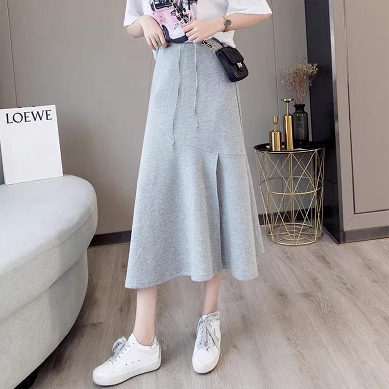 2026 High-Waisted Maternity Mermaid Midi Skirt - Spring/Summer A-line with Slit, Flowy & Slimming. 2XL