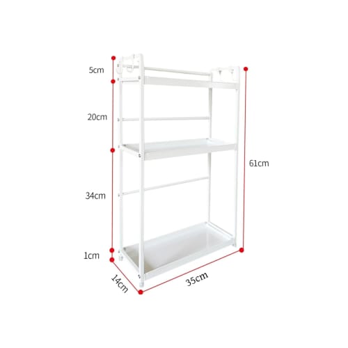 Lucky Thin 3-Tier Condiment Rack, Stovetop Side Rack, Approx. 14cm Deep x 35cm Wide x 61cm High, with Hooks, Large Capacity, Space-Saving Storage, Kit