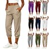 Women Loose Fit Drawstring Waist Casual Pants with Pockets Elastic Ankle Cuffs Cotton Linen for Everyday Wear